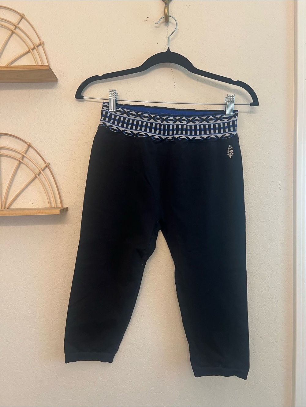 Free People Movement Cropped Yoga Pants Fold Over Geometric Waist Black Size XL